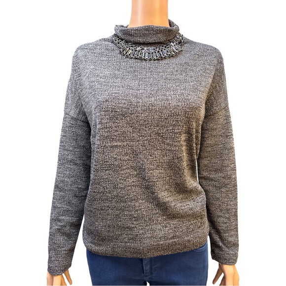 CLARA SUNWOO Heather Dark Gray Funnel Neck Sweater Large - Picture 1 of 5